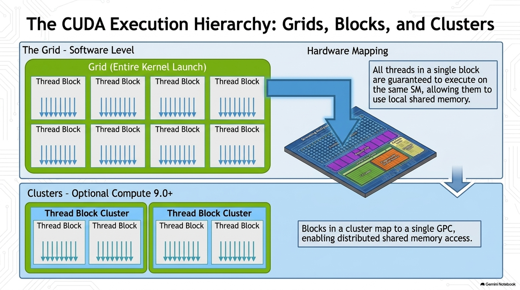 Block and thread mapping to GPU hardware